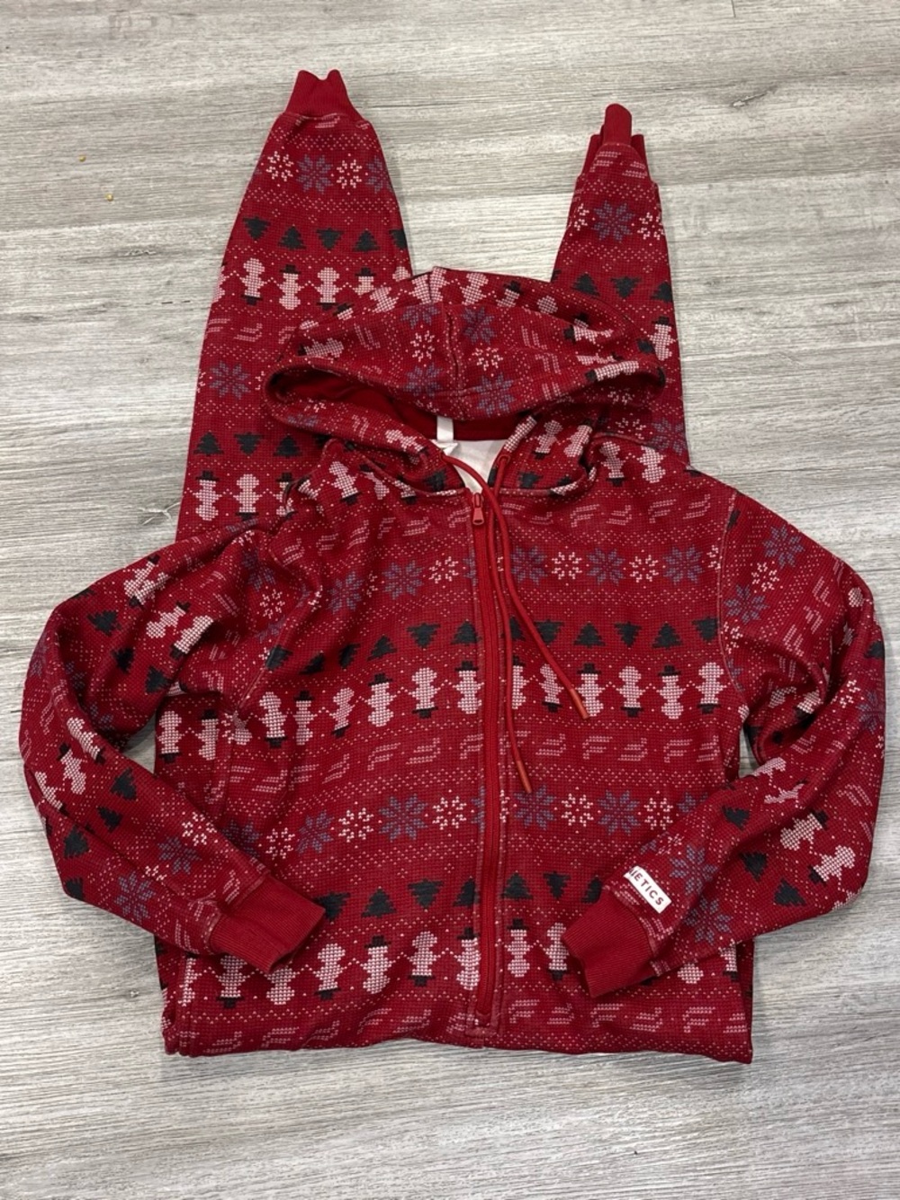 Fabletics one piece Christmas holiday onesie pajamas xs zip up hooded